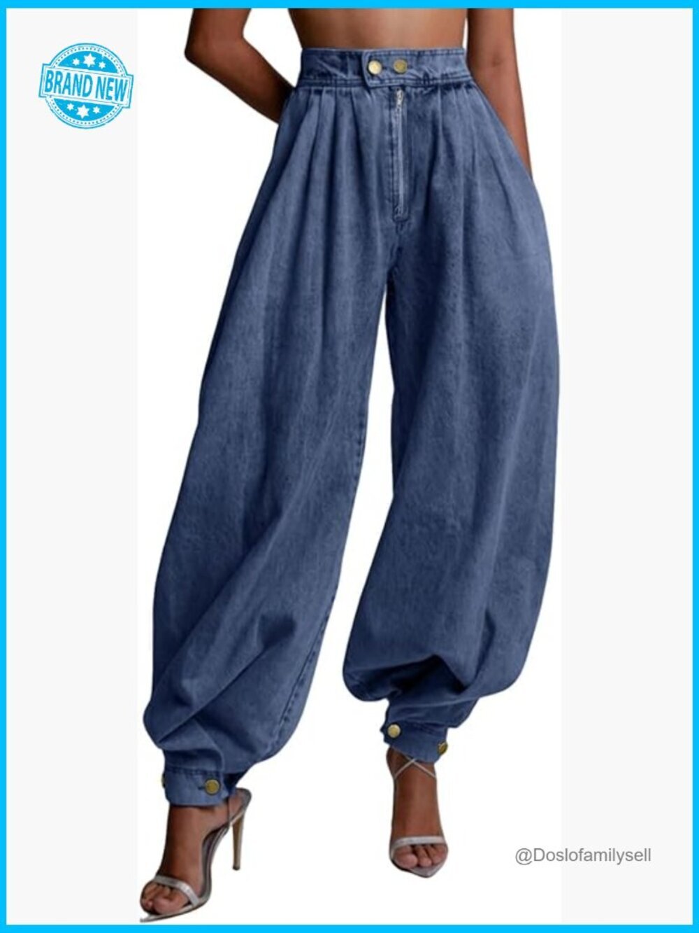 High Rise Wide Leg Denim Joggers Harem Pants Baggy Retro Chic Casual